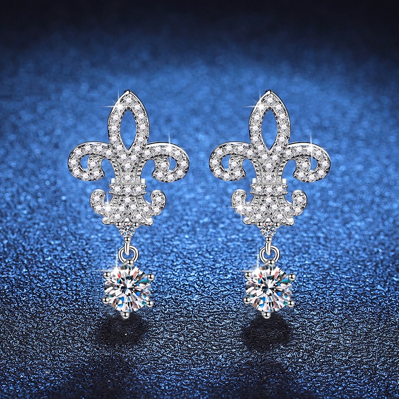 Moissanite (5mm) Bông tai nữ s925 bạc nguyên chất có thể được phát hiện bằng bút kim cương, bông tai diên vĩ vương miện