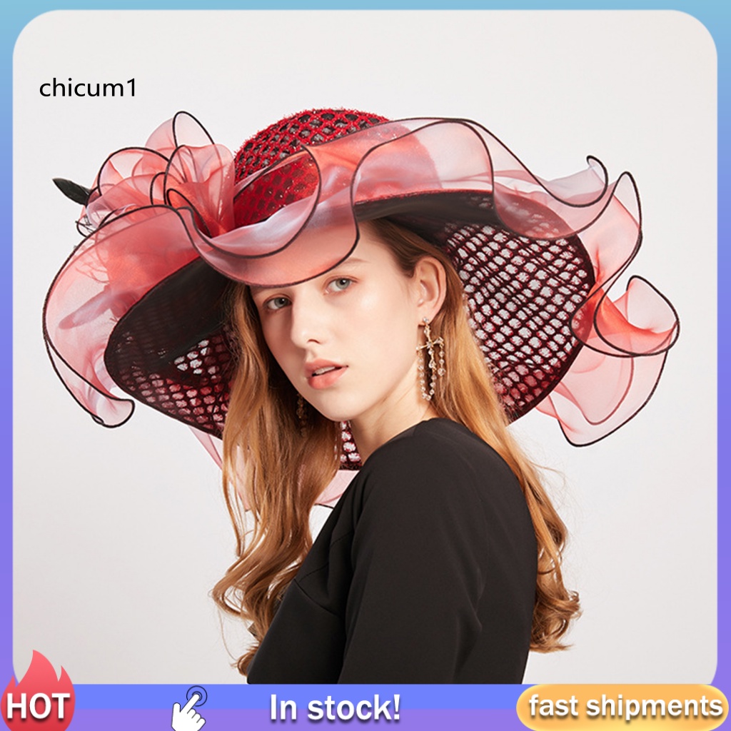 Mũ Rộng Vành Phối Lưới Xuyên Thấu Thời Trung Cổ Cho Nữ