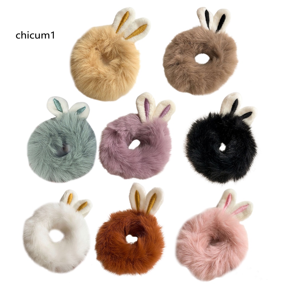 Dây Cột Tóc Co Giãn Bọc Vải Lông Mềm Mại Chống Trượt Hình Tai Thỏ Màu Kẹo Ngọt