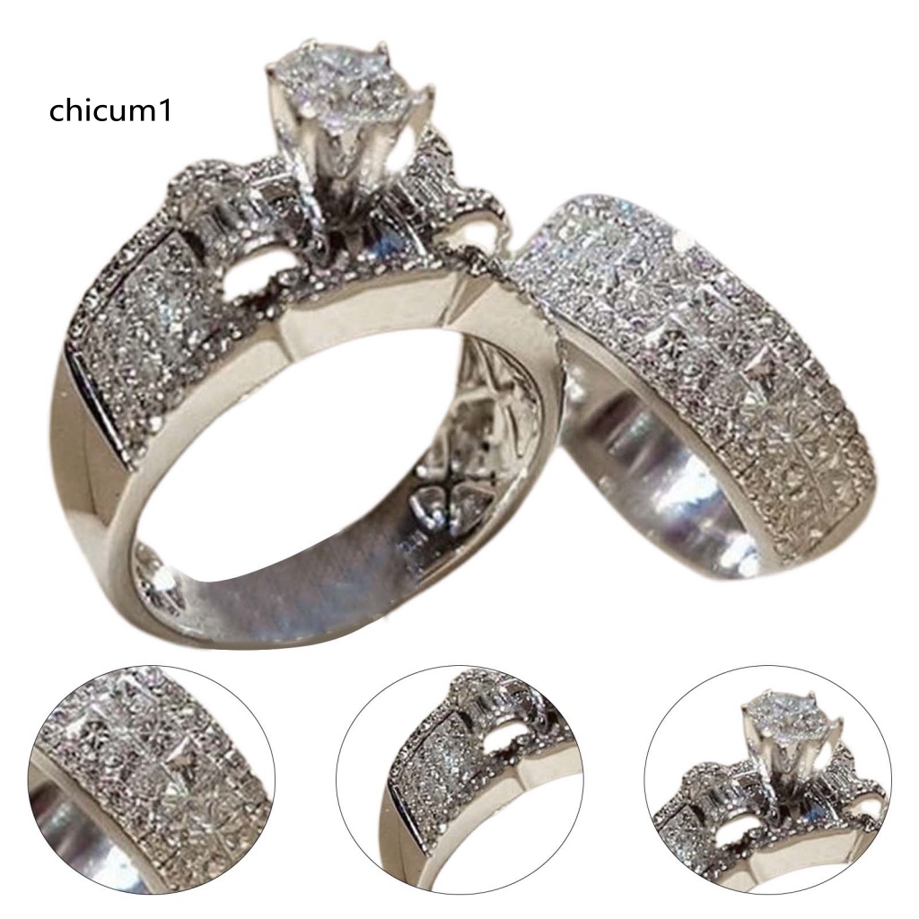 Set 2 Nhẫn Cặp Bản Rộng Đính Đá Thời Trang