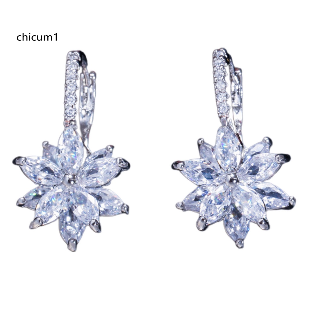 1 Đôi Bông Tai Dáng Dài Hình Hoa Đính Đá Lấp Lánh Thời Trang Hàng Ngày