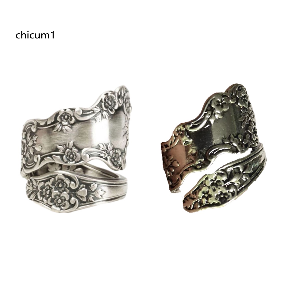 Nhẫn Dạng Mở Mạ Điện Họa Tiết Hoa Hình Học Không Phai Màu Phong Cách Vintage