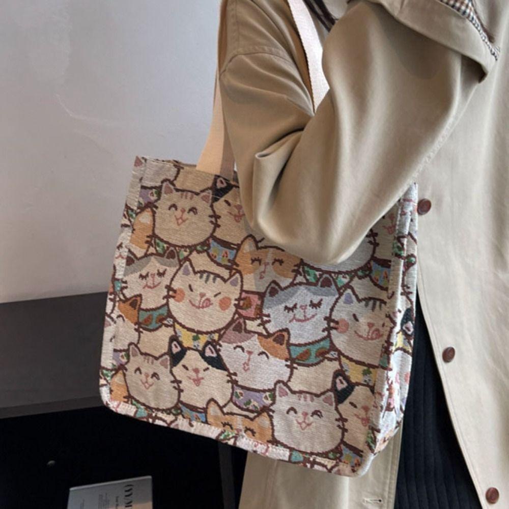 LOMBARD Túi Xách Canvas In Họa Tiết Động Vật Hoạt Hình Dễ Thương Cho Học Sinh