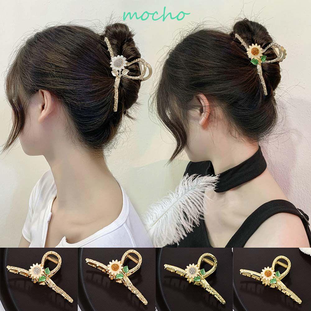 MOCHO Kẹp Tóc Kim Loại Hình Chiếc Lá Đính Đá Màu Sắc Phong Cách Hàn Quốc