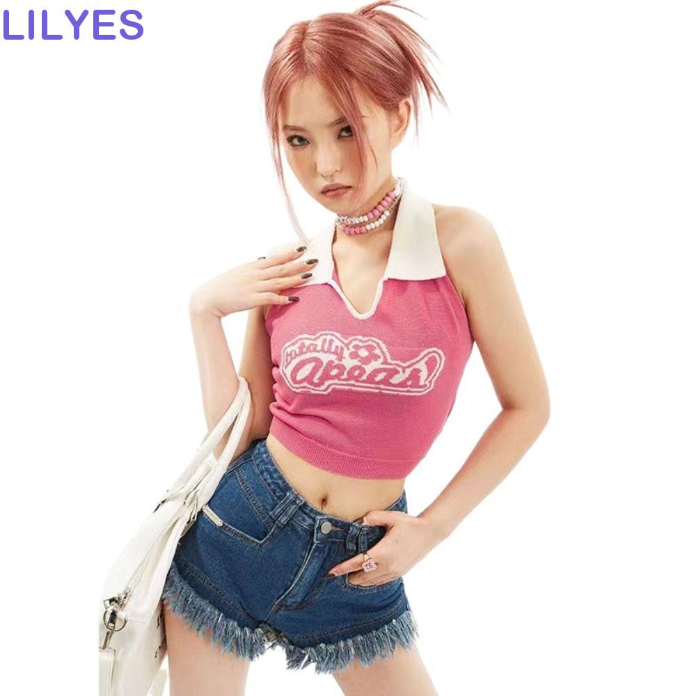 LILYES Áo Croptop Sát Nách Thêu Họa Tiết Thời Trang Mùa Hè Hàn Quốc Y2K