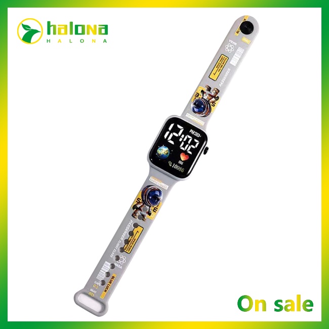 Đồng Hồ Điện Tử Đeo Tay Mặt Vuông Có Đèn Led In Hoạt Hình Halo Dành Cho Học Sinh