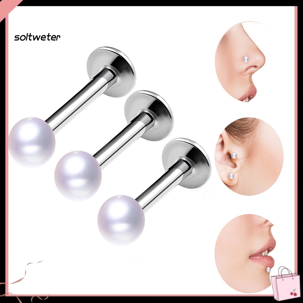 Bộ 5 Khuyên Xỏ Cơ Thể Đính Ngọc Trai Nhân Tạo Thời Trang