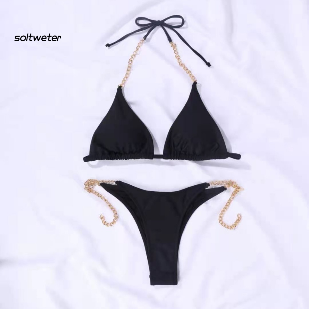 1 Bộ Đồ Bơi Bikini Bằng Polyester Phối Dây Xích Thoáng Khí Bắt Mắt Quyến Rũ Cho Nữ