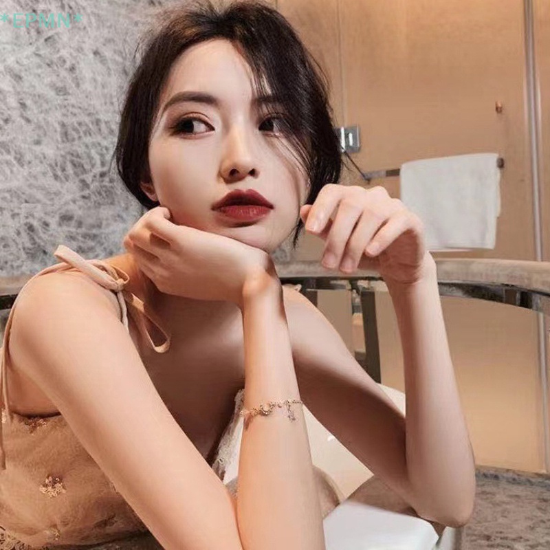 Vòng Tay Đính Đá Mặt Trăng Ngôi Sao Lấp Lánh Dễ Thương Thanh Lịch Cho Nữ Mới