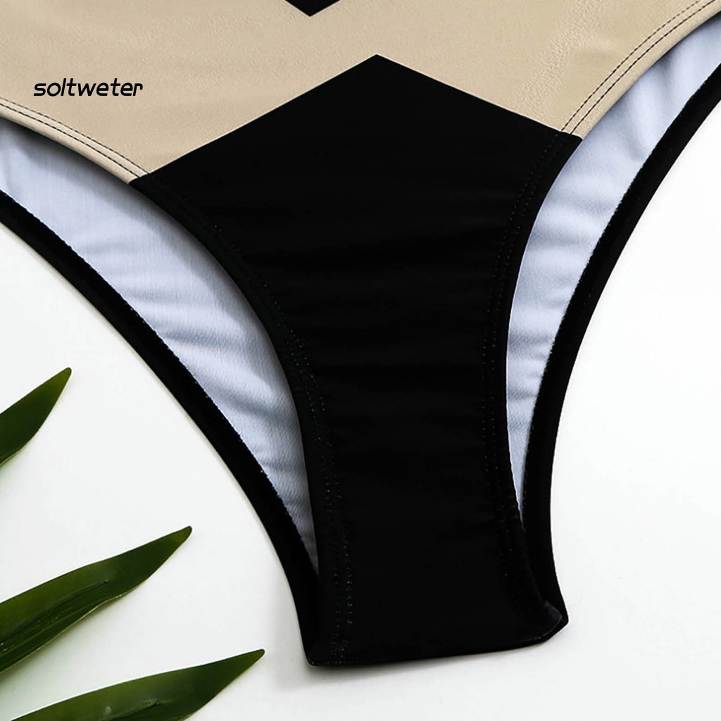 Bộ Bikini 2 Mảnh Cổ Tròn Lưng Cao Họa Tiết Hình Học Cho Nữ