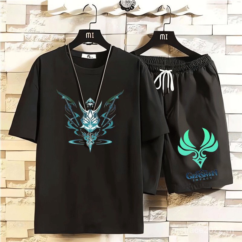★Genshin Impact★Set Áo Thun Ngắn Tay + Quần Short Rơm Thời Trang Nữ