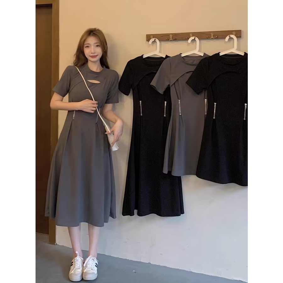 Đầm nữ NRVP tay ngắn dáng rộng phong cách Hàn Quốc thời trang