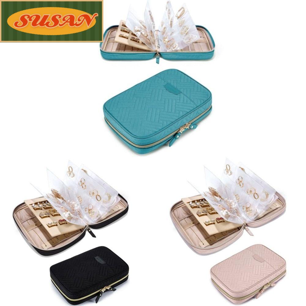 SUSANS Hộp Đựng Trang Sức Hình Chữ Nhật Có Khóa Kéo Màu Sắc Đơn Giản