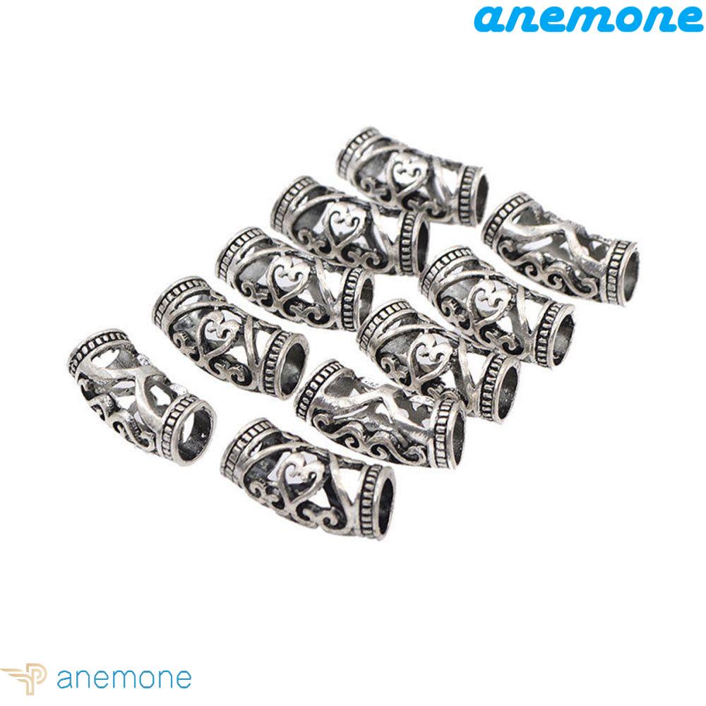 ANEMONE Set 10 Hạt Xỏ Lỗ 7mm Màu Bạc Làm Tóc Tết