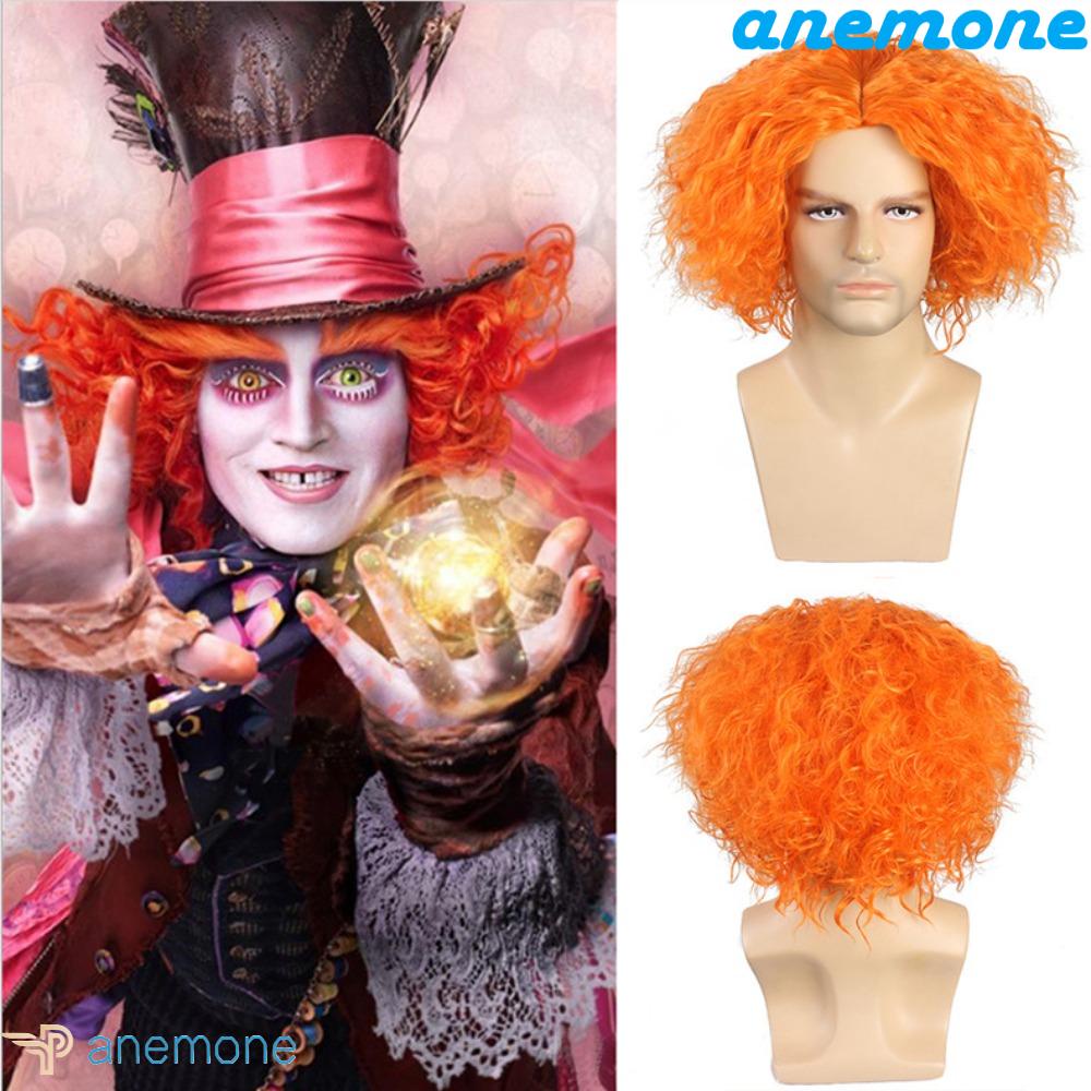 ANEMONE Tóc Giả Ngắn Xoăn Màu Cam Bằng Sợi Tổng Hợp Chịu Nhiệt Hóa Trang Nhân Vật Alice Ở Xứ Sở Thần Tiên Chất Lượng Cao