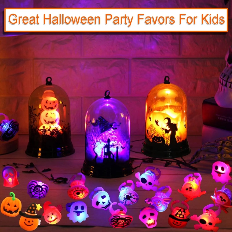 Bộ 10 Nhẫn Đèn LED Phát Sáng Hình Mắt Bí Ngô / Đầu Lâu / Ma Quái Trang Trí Halloween Cho Bé