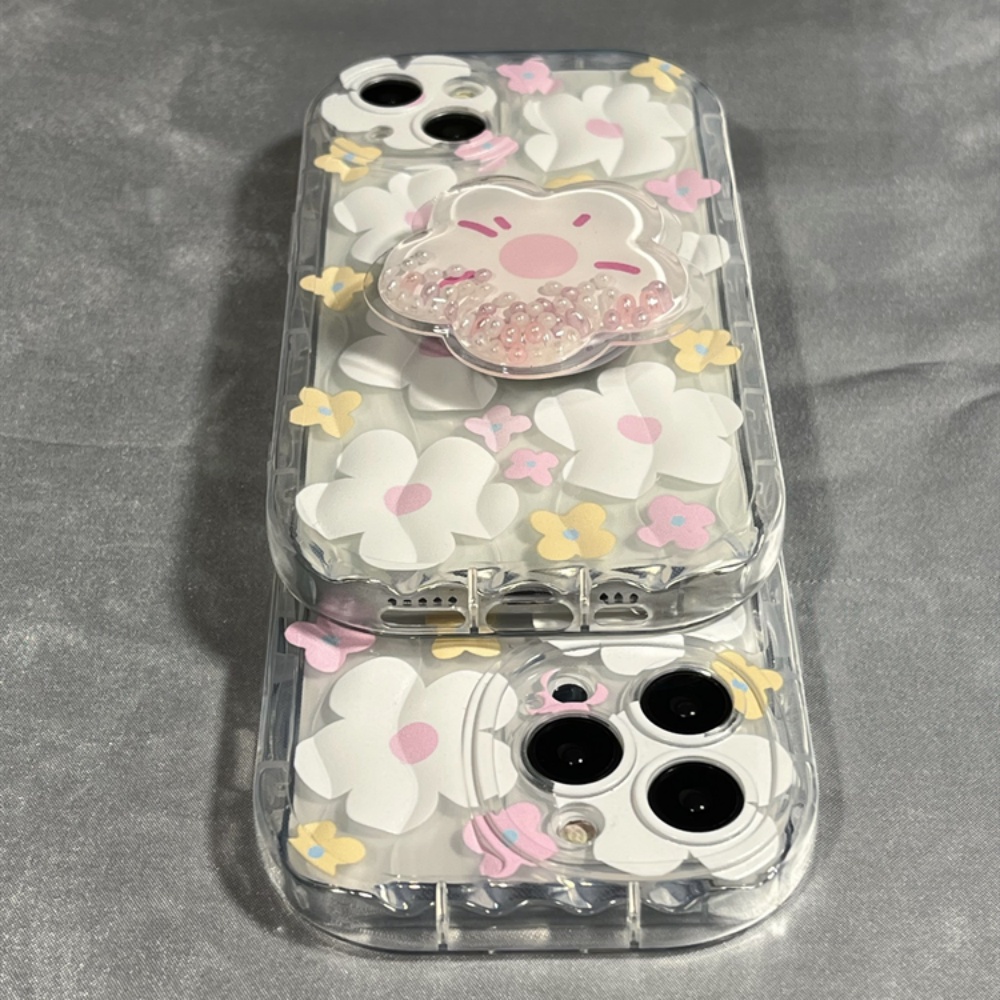 Ốp Điện Thoại TPU Dẻo Họa Tiết Hoa Màu Hồng Kèm Giá Đỡ Chống Bụi Bẩn &amp; Rơi Cho IPhone 11 12 13 14 Pro Max