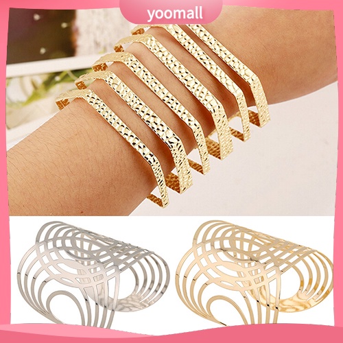 [YM] Hot Vòng Tay Dạng Hở Họa Tiết Hình Học Rỗng Màu Vàng / Bạc Phong Cách Punk Thời Trang Unisex