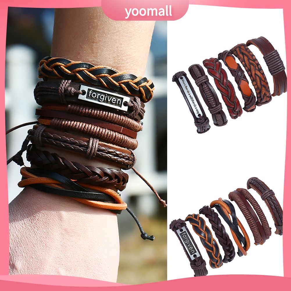 Set 6 Vòng Tay Giả Da Thời Trang Cho Nam