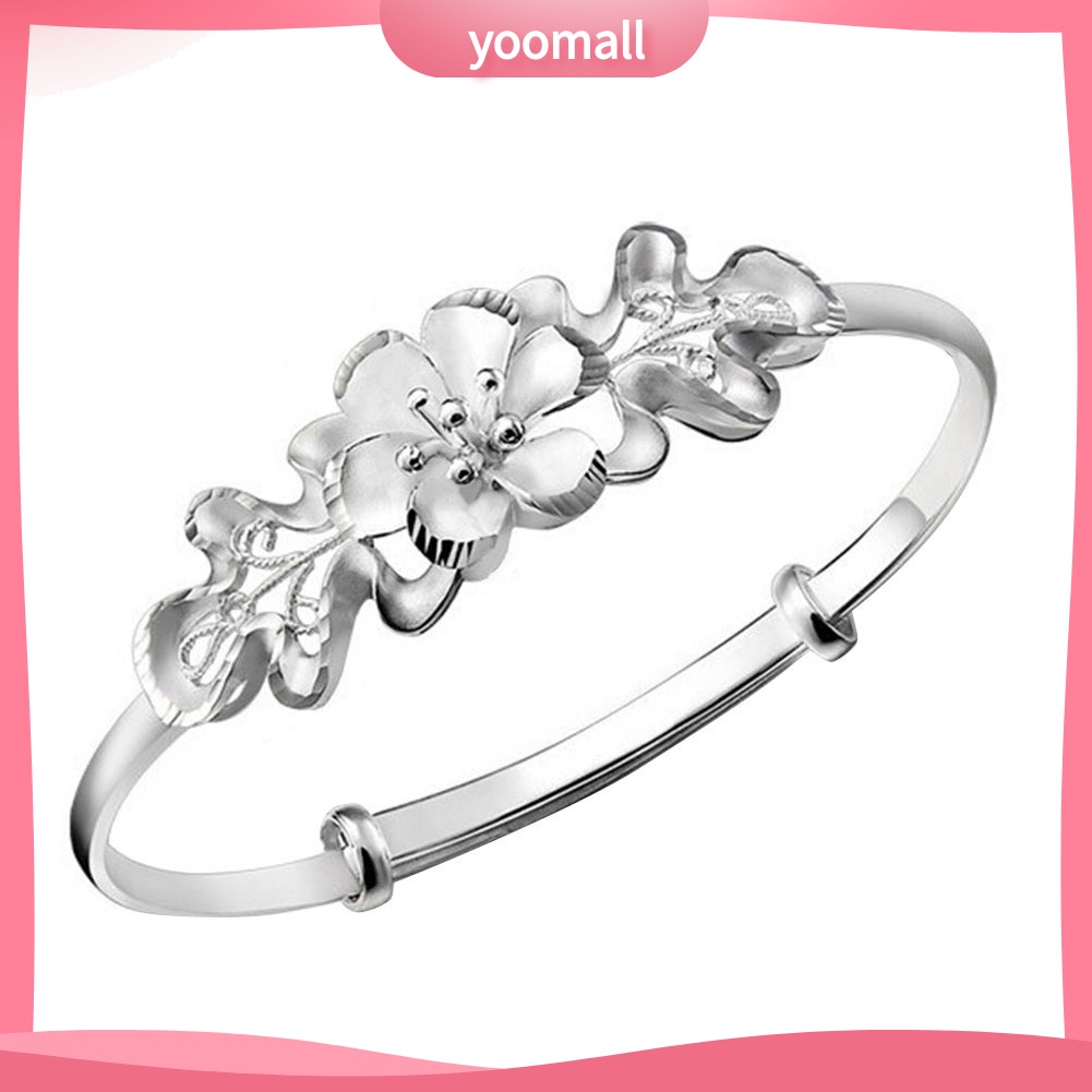 Vòng Tay Mạ Bạc Họa Tiết Hoa Thời Trang Có Thể Điều Chỉnh Kích Cỡ