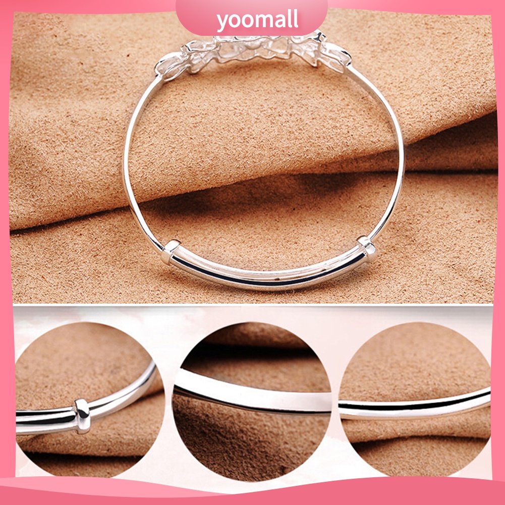 Vòng Tay Mạ Bạc Họa Tiết Hoa Thời Trang Có Thể Điều Chỉnh Kích Cỡ