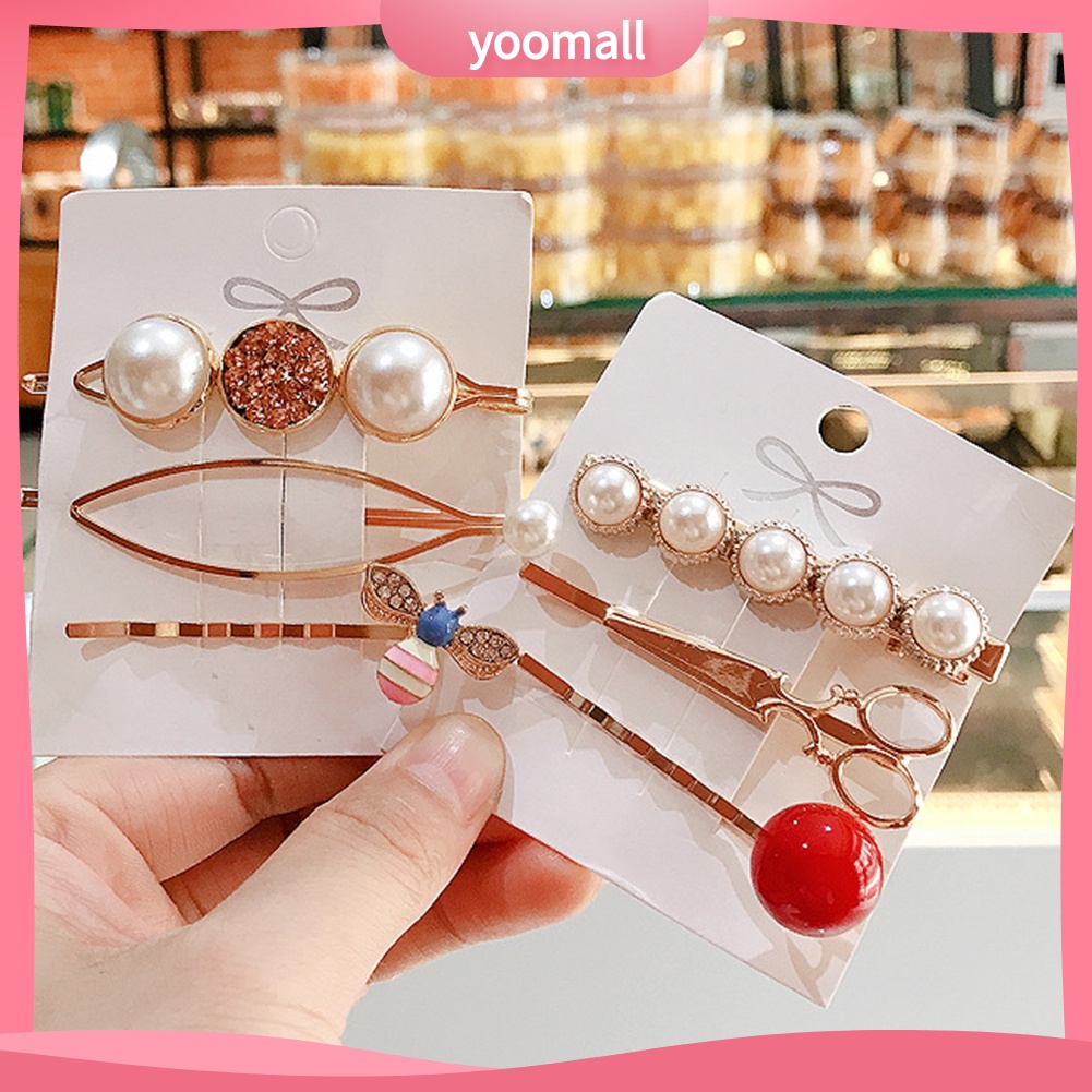 Set 2 / 3 Kẹp Tóc Hình Chú Ong / Lá / Con Ong Đính Ngọc Trai Nhân Tạo Thời Trang