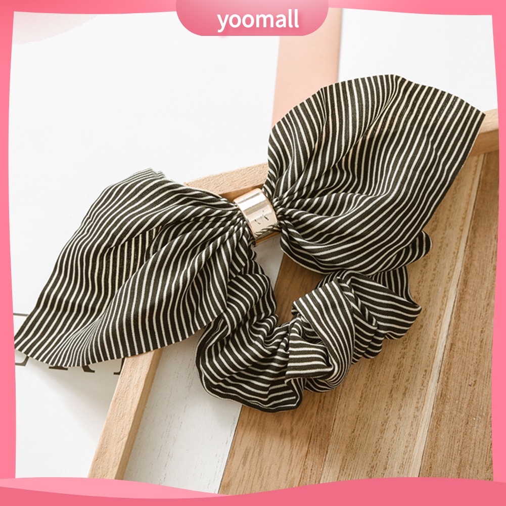 Dây Cột Tóc Đuôi Ngựa Co Giãn Hình Tai Thỏ Họa Tiết Kẻ Sọc Cho Nữ