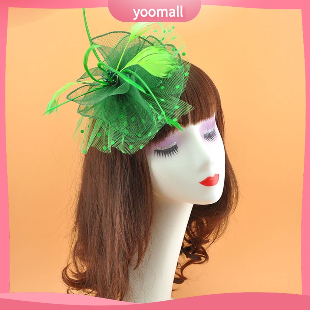 Băng Đô Cài Tóc Phối Lưới Đính Lông Vũ Thời Trang Cho Cô Dâu