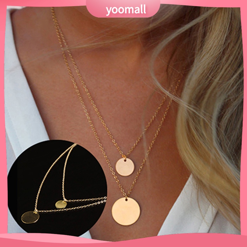 [YM] Vòng cổ Kép Mặt Hình Học Vàng Đồng Đính Kim Sa Quyến Rũ Phong Cách Retro Cho Nữ