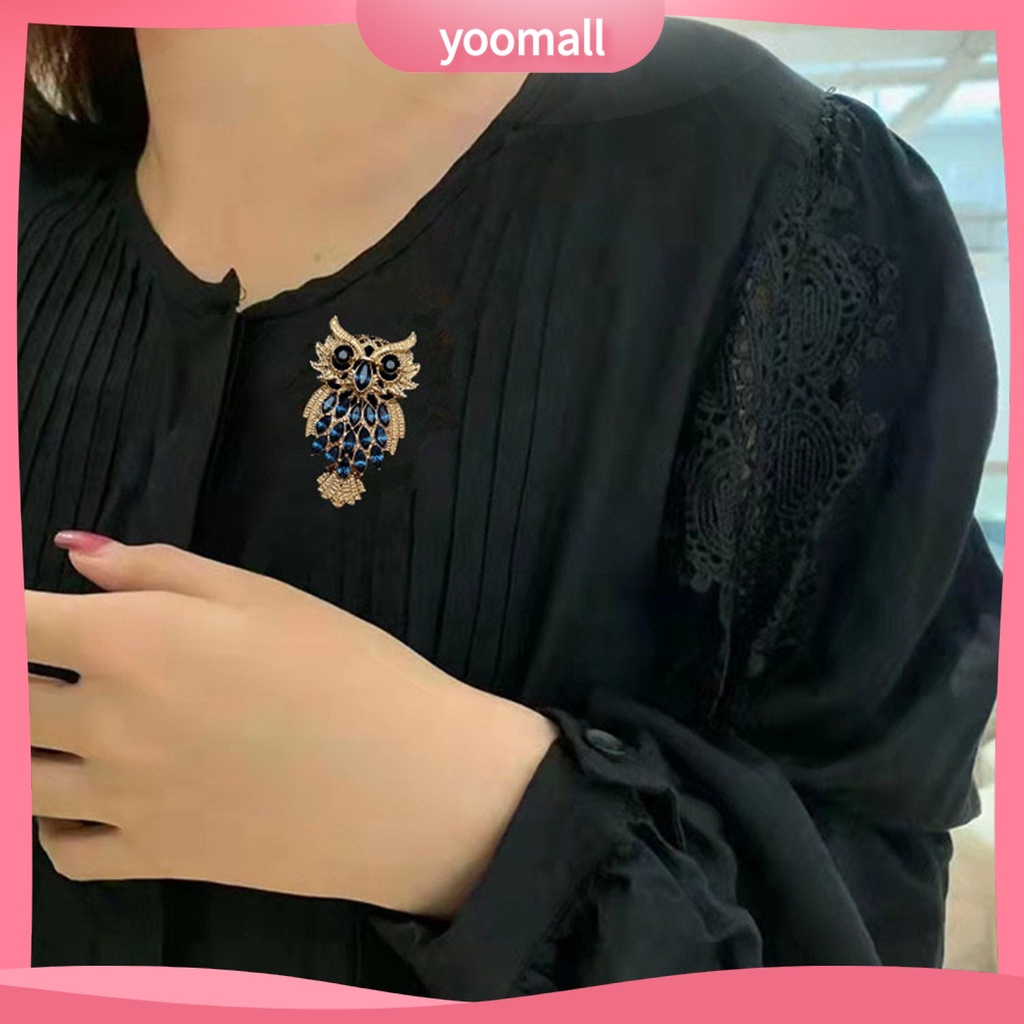 Ghim Cài Áo Hình Chim Cú Đính Đá Phong Cách Vintage Thời Trang