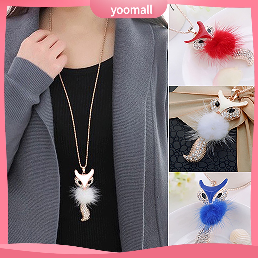 Vòng cổ Dài Mặt Hình Cáo Phối Lông Giả Dễ Thương Thời Trang Cho Nữ