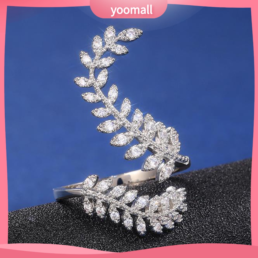 Nhẫn Cưới Dạng Mở Hình Chiếc Lá Màu Bạc Có Thể Điều Chỉnh Kích Cỡ