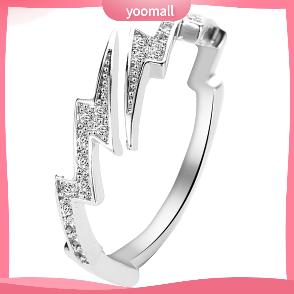 Nhẫn Mở Đính Đá Zircon Hình Tia Chớp Sáng Tạo Cho Nữ