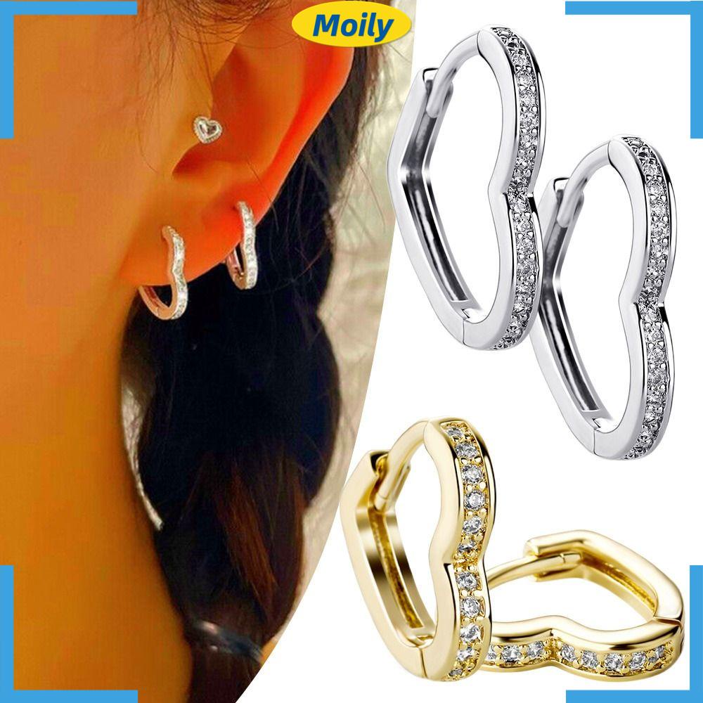 MOILYVN Khuyên Tai Hình Trái Tim Đính Đá Pha Lê Nhã Nhặn