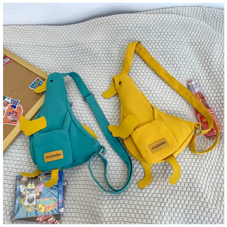 Vịt dễ thương túi vải không thấm nước túi đeo vai hoạt hình túi xách nữ túi đeo chéo túi vải canvas có khoá kéo túi đeo chéo canvas
