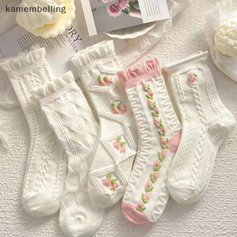 1 Đôi Vớ Cotton Thoáng Khí In Họa Tiết Hoa Anh Đào Dễ Thương Phong Cách Harajuku Cho Nữ
