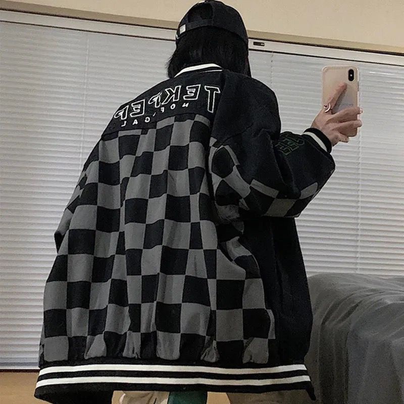Áo Khoác Bóng Chày Sọc Ca Rô Phong Cách Hàn Quốc Thời Trang Thu Xuân Dành Cho Nữ