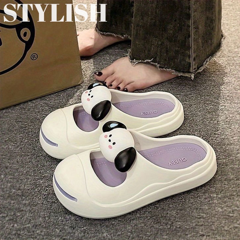 Dép Bít Mũi Đế Dày Mềm Mại Họa Tiết Chú Cún Dễ Thương Thời Trang Cho Nữ