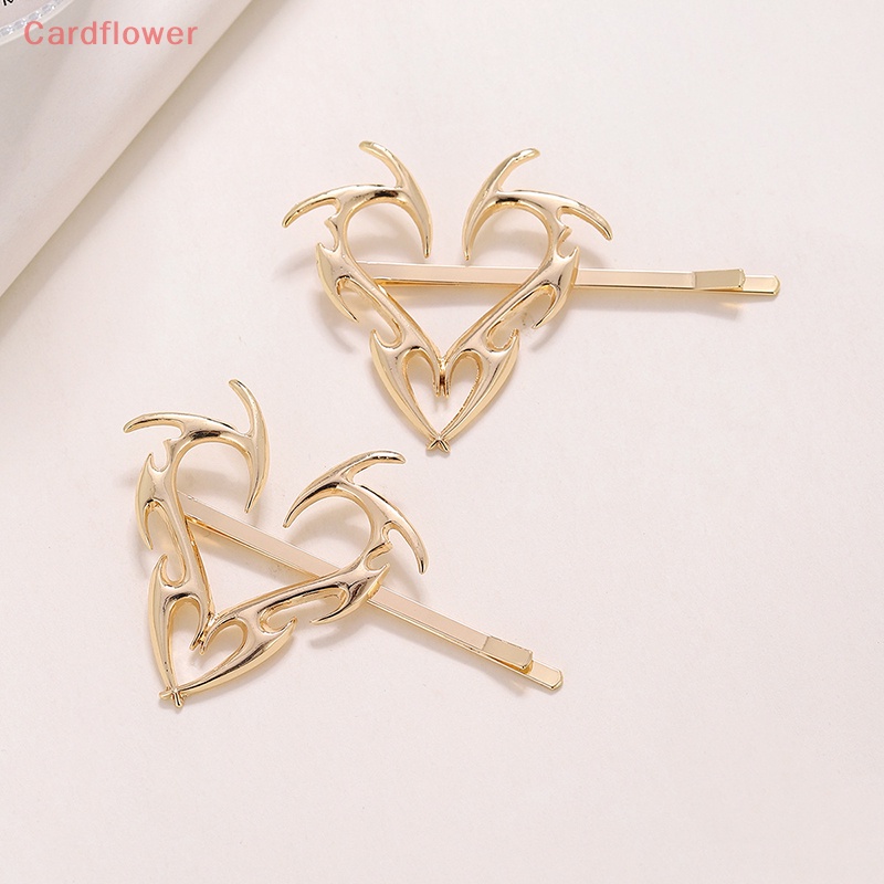 < Cardflower > Kẹp Tóc Kim Loại Hình Trái Tim Trái Tim Phong Cách Hip Hop Hàn Quốc Cá Tính Dành Cho Nữ