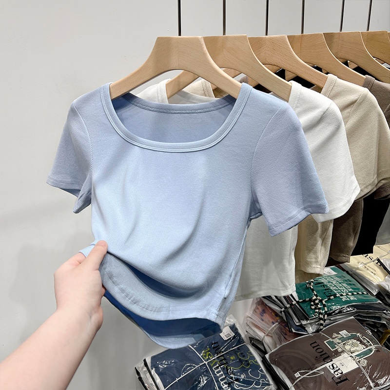 Áo Thun Lửng Cổ Vuông Tay Ngắn Thời Trang Dành Cho Nữ