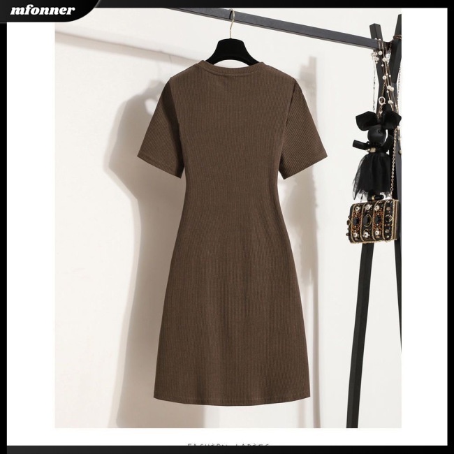 Đầm Thun Tay Ngắn Cổ Tròn Màu Trơn Thiết Kế Khoét Lỗ Thời Trang Dự Tiệc Cho Nữ