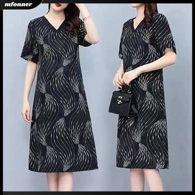 Đầm Dáng Rộng Cổ Chữ V Tay Ngắn Bằng Lụa Lạnh Thời Trang Mùa Hè Dành Cho Nữ Plus Size