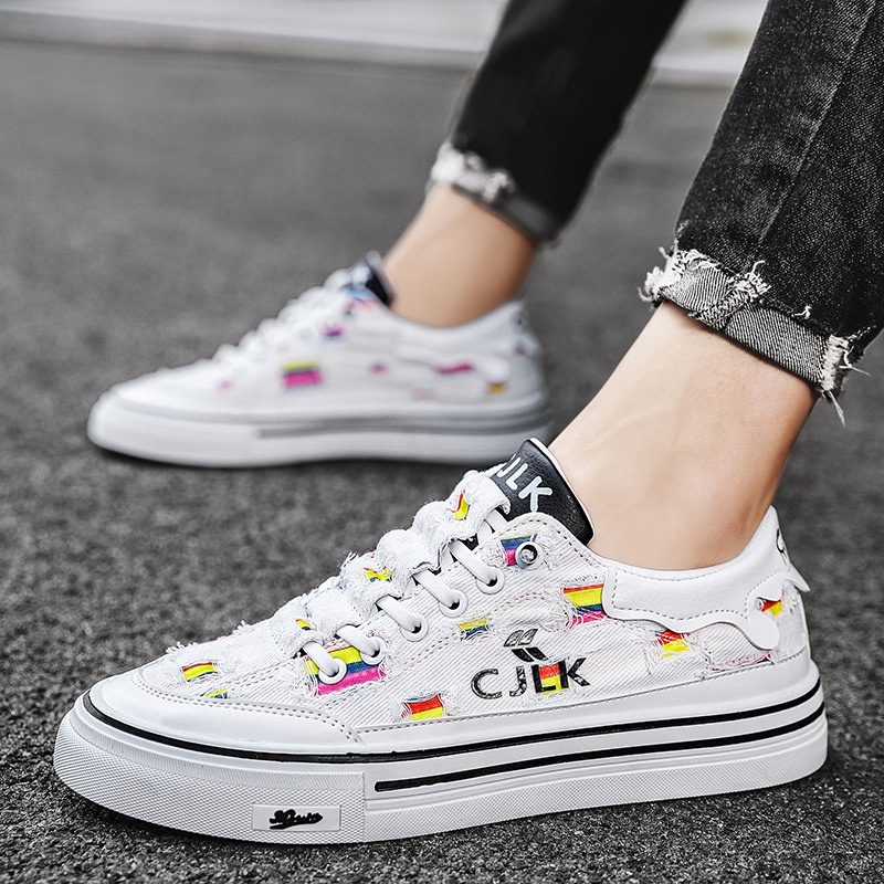 Giày vải trắng nam mùa hè thoáng khí thông thường slip-on sneakers nam anti-slip beggar giày vải thể thao tren