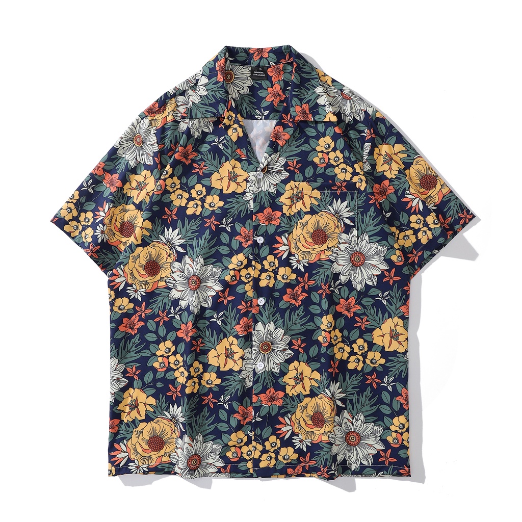 Áo Sơ Mi Tay Ngắn Dáng Rộng In Hoa Kiểu Retro Mỹ Cá Tính Cho Nam
