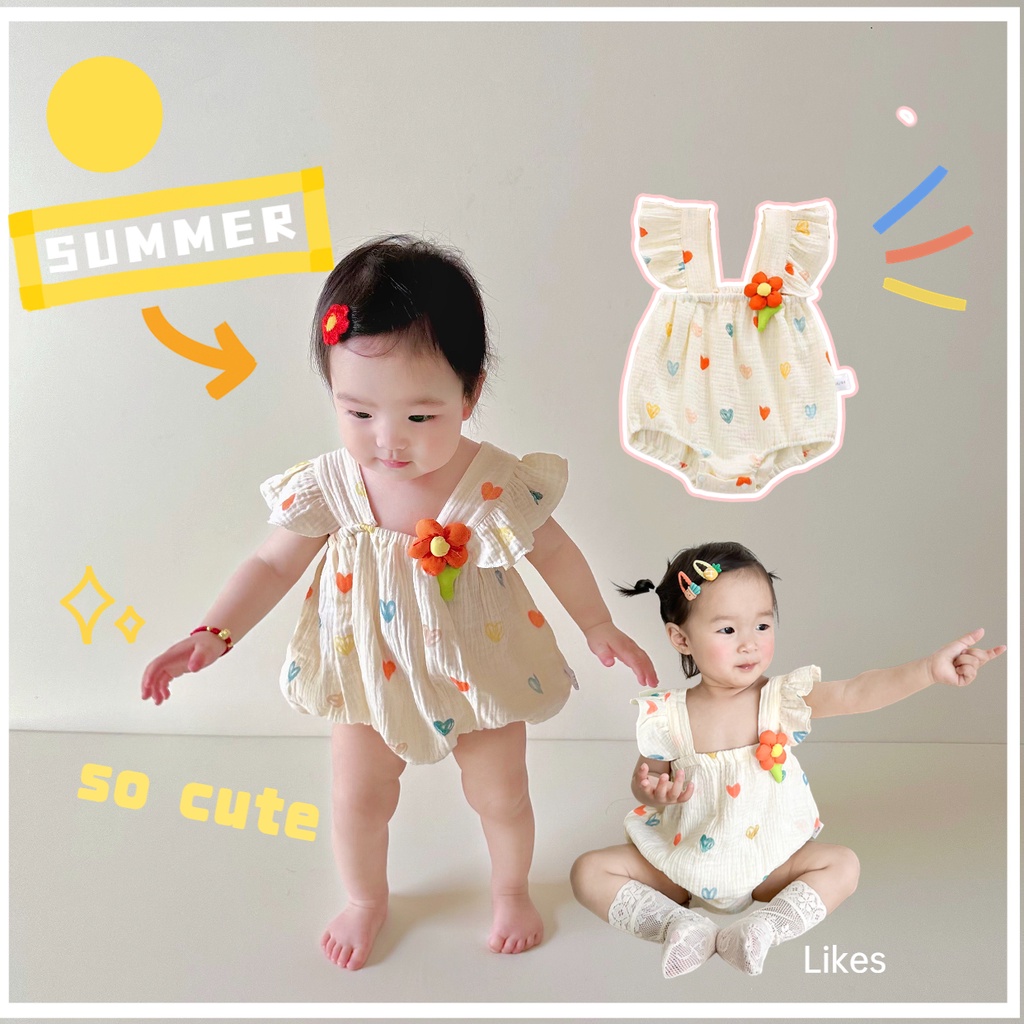 Bộ Áo Liền Quần Bằng Cotton Không Tay Dễ Thương Dành Cho Bé Gái 0-24 Tháng Tuổi