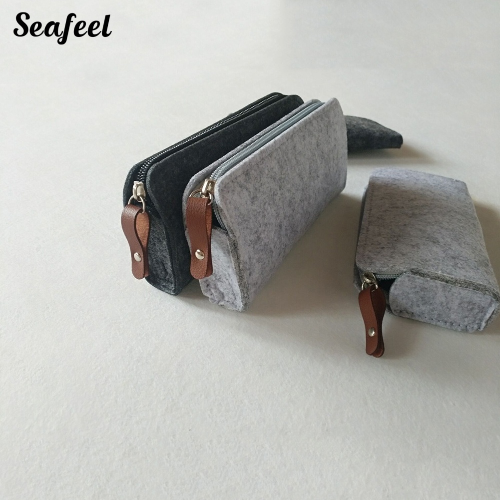 Túi Đựng Bút / Mỹ Phẩm Bằng Vải Nỉ Có Khóa Kéo Đơn Giản Xinh Xắn