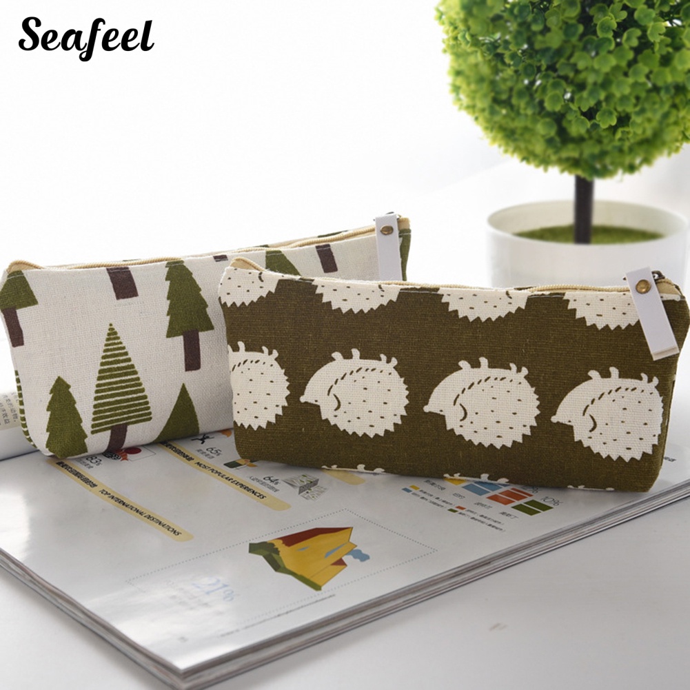 Túi Đựng Bút Bằng Vải Lanh Cotton Họa Tiết Cá Voi Gấu Hoạt Hình Dễ Thương