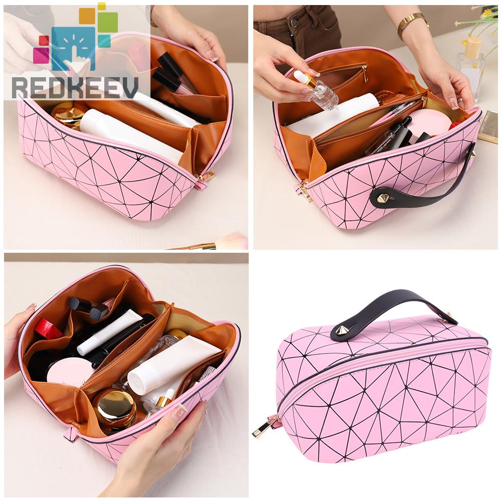 Túi Da PU Đựng Mỹ Phẩm Đa Năng Họa Tiết Lưới Hình Thoi