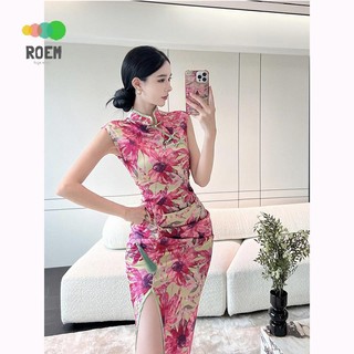 Đầm Sườn Xám Cách Tân Dáng Dài Xẻ Tà In Họa Tiết Hoa Phong Cách Pháp Thời Trang Mùa Hè Kiểu Mới Cho Nữ