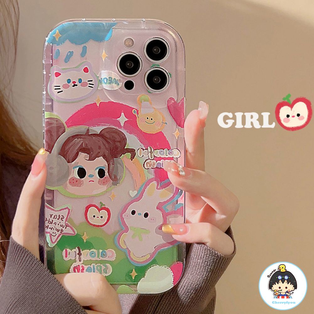 Ốp Điện Thoại TPU Dẻo Họa Tiết Hoạt Hình Cô Gái / Thỏ Dễ Thương Cho IPhone 11 12 13 14 Pro Max
